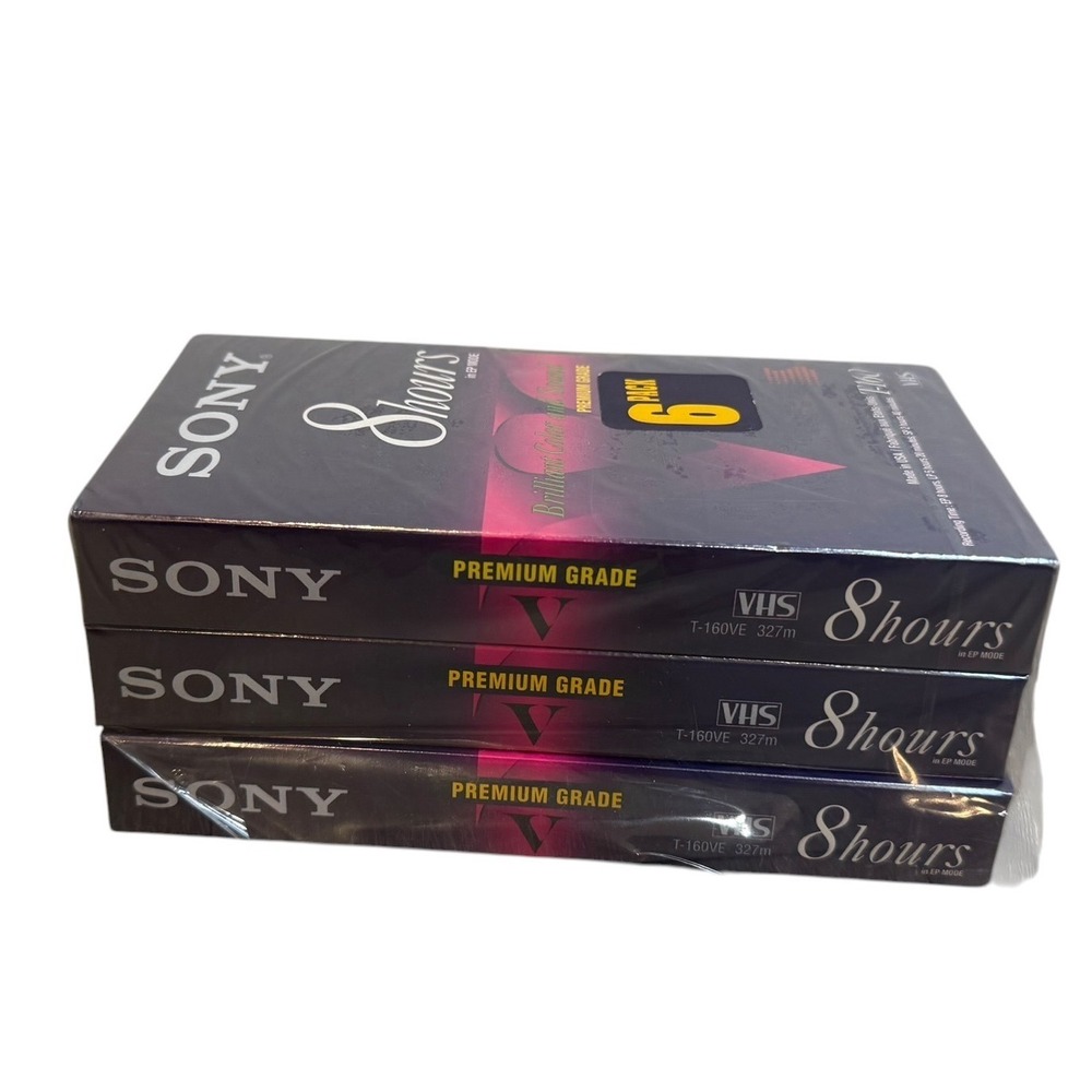 Sony T-160 Premium Grade VHS Blank Tapes 8 Hours‎ 327m Sealed Lot of 3 T-160VE